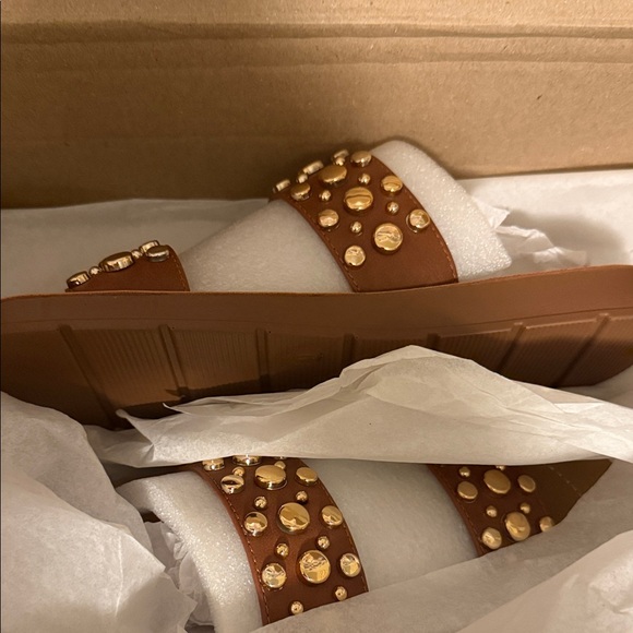 Corkys Gold Studded Tan Sandals - Picture 2 of 3